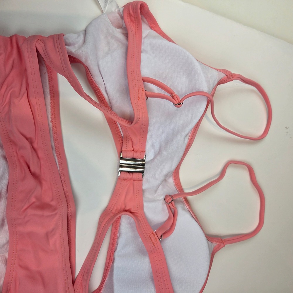 Cutout Monokini Women L Peach High Waist Ruched Back Sexy Beachwear 301 NWT - Picture 8 of 9